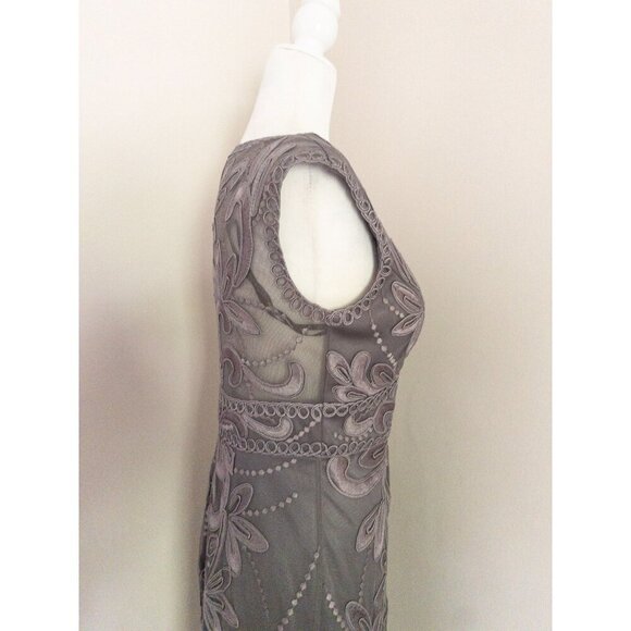 Sue Wong Embroidered Mesh Sleeveless Cocktail Dress Size 8 Gray Floral Design - Picture 6 of 14